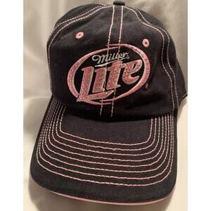 Women’s Miller Lite Black/Pink Rhinestone Bling Baseball Hat adjustable strap